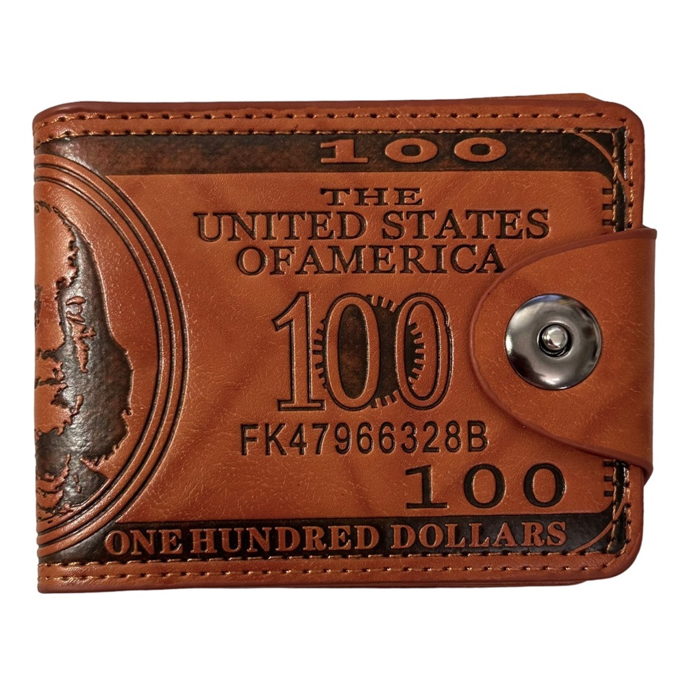 Wallet 4.5”x3.5” $100 Bill Brown Bifold Simple Novelty